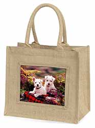 West Highland Terriers Natural/Beige Jute Large Shopping Bag