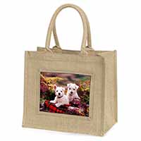 West Highland Terriers Natural/Beige Jute Large Shopping Bag