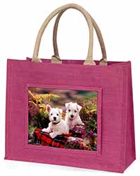 West Highland Terriers Large Pink Jute Shopping Bag