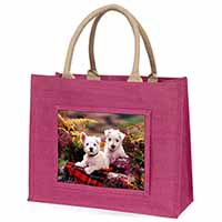 West Highland Terriers Large Pink Jute Shopping Bag