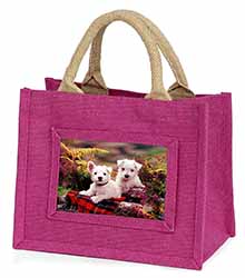 West Highland Terriers Little Girls Small Pink Jute Shopping Bag