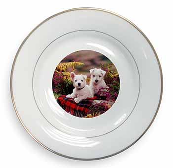 West Highland Terriers Gold Rim Plate Printed Full Colour in Gift Box