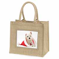 West Highland Terrier Dog Natural/Beige Jute Large Shopping Bag