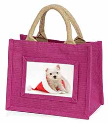 West Highland Terrier Dog Little Girls Small Pink Jute Shopping Bag