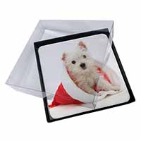 4x West Highland Terrier Dog Picture Table Coasters Set in Gift Box