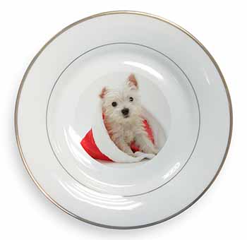 West Highland Terrier Dog Gold Rim Plate Printed Full Colour in Gift Box