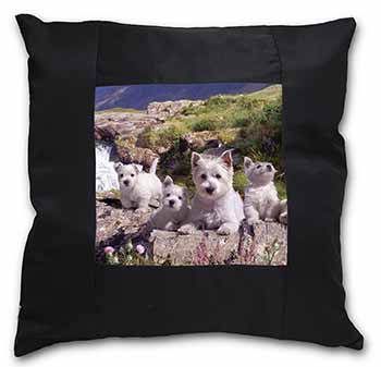 West Highland Terrier Dogs Black Satin Feel Scatter Cushion