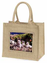 West Highland Terrier Dogs Natural/Beige Jute Large Shopping Bag