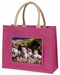 West Highland Terrier Dogs Large Pink Jute Shopping Bag