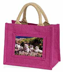 West Highland Terrier Dogs Little Girls Small Pink Jute Shopping Bag