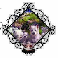 West Highland Terrier Dogs Wrought Iron Wall Art Candle Holder