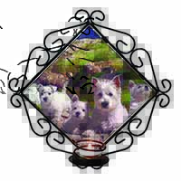 West Highland Terrier Dogs Wrought Iron Wall Art Candle Holder