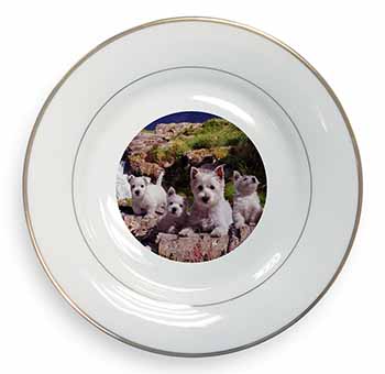 West Highland Terrier Dogs Gold Rim Plate Printed Full Colour in Gift Box