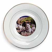 West Highland Terrier Dogs Gold Rim Plate Printed Full Colour in Gift Box