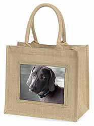 Weimaraner Dog  Natural/Beige Jute Large Shopping Bag