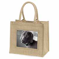 Weimaraner Dog  Natural/Beige Jute Large Shopping Bag