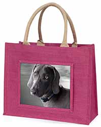 Weimaraner Dog  Large Pink Jute Shopping Bag