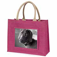 Weimaraner Dog  Large Pink Jute Shopping Bag