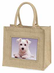 West Highland Terrier Dog Natural/Beige Jute Large Shopping Bag