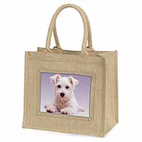 West Highland Terrier Dog Natural/Beige Jute Large Shopping Bag