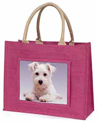 West Highland Terrier Dog Large Pink Jute Shopping Bag