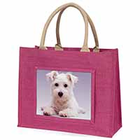 West Highland Terrier Dog Large Pink Jute Shopping Bag