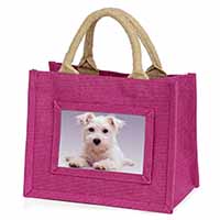 West Highland Terrier Dog Little Girls Small Pink Jute Shopping Bag