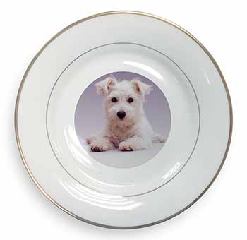 West Highland Terrier Dog Gold Rim Plate Printed Full Colour in Gift Box