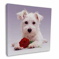 West Highland Terrier with Rose Square Canvas 12"x12" Wall Art Picture Print