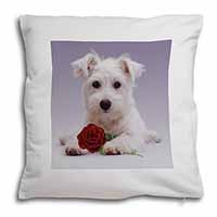 West Highland Terrier with Rose Soft White Velvet Feel Scatter Cushion
