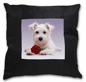 West Highland Terrier with Rose Black Satin Feel Scatter Cushion