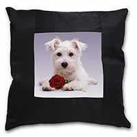 West Highland Terrier with Rose Black Satin Feel Scatter Cushion