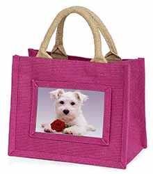 West Highland Terrier with Rose Little Girls Small Pink Jute Shopping Bag