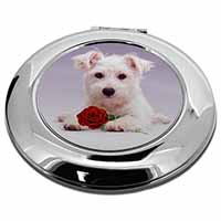 West Highland Terrier with Rose Make-Up Round Compact Mirror