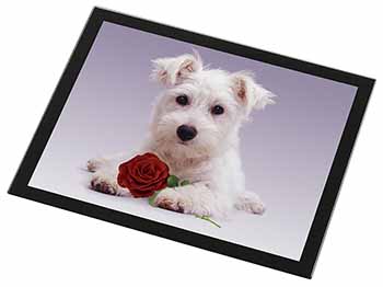 West Highland Terrier with Rose Black Rim High Quality Glass Placemat