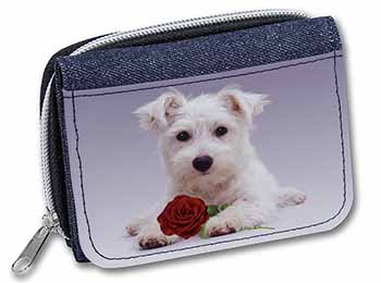 West Highland Terrier with Rose Unisex Denim Purse Wallet