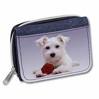 West Highland Terrier with Rose Unisex Denim Purse Wallet