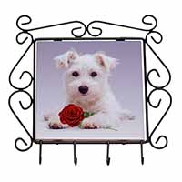 West Highland Terrier with Rose Wrought Iron Key Holder Hooks