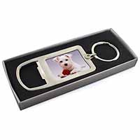 West Highland Terrier with Rose Chrome Metal Bottle Opener Keyring in Box