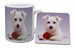West Highland Terrier with Rose Mug and Coaster Set