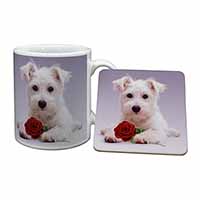 West Highland Terrier with Rose Mug and Coaster Set