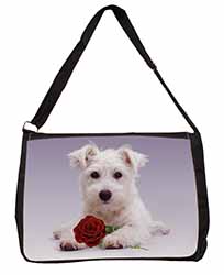 West Highland Terrier with Rose Large Black Laptop Shoulder Bag School/College