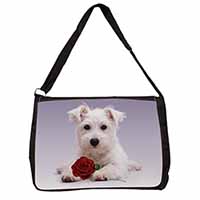 West Highland Terrier with Rose Large Black Laptop Shoulder Bag School/College