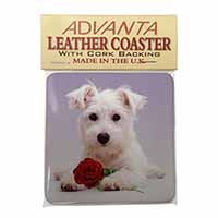 West Highland Terrier with Rose Single Leather Photo Coaster