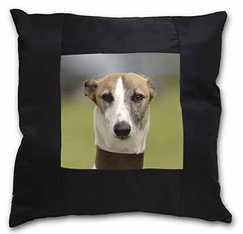 Whippet Dog Black Satin Feel Scatter Cushion