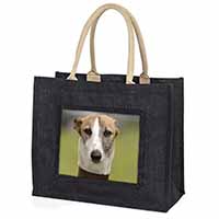 Whippet Dog Large Black Jute Shopping Bag