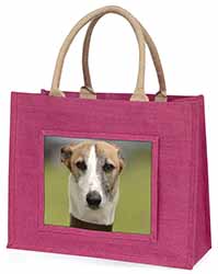 Whippet Dog Large Pink Jute Shopping Bag