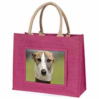 Whippet Dog Large Pink Jute Shopping Bag