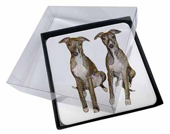 4x Whippet Dogs Picture Table Coasters Set in Gift Box