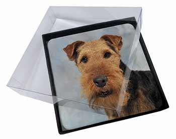 4x Welsh Terrier Dog Picture Table Coasters Set in Gift Box